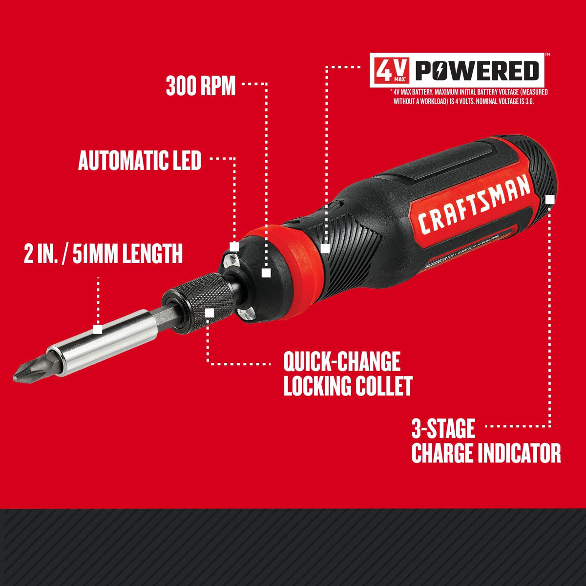 Craftsman 4V screwdriver with LED work light enhancing visibility on small projects