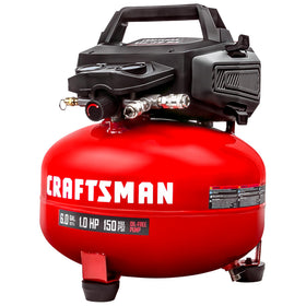 Craftsman 6-gallon pancake air compressor front view for versatile home shop tasks.