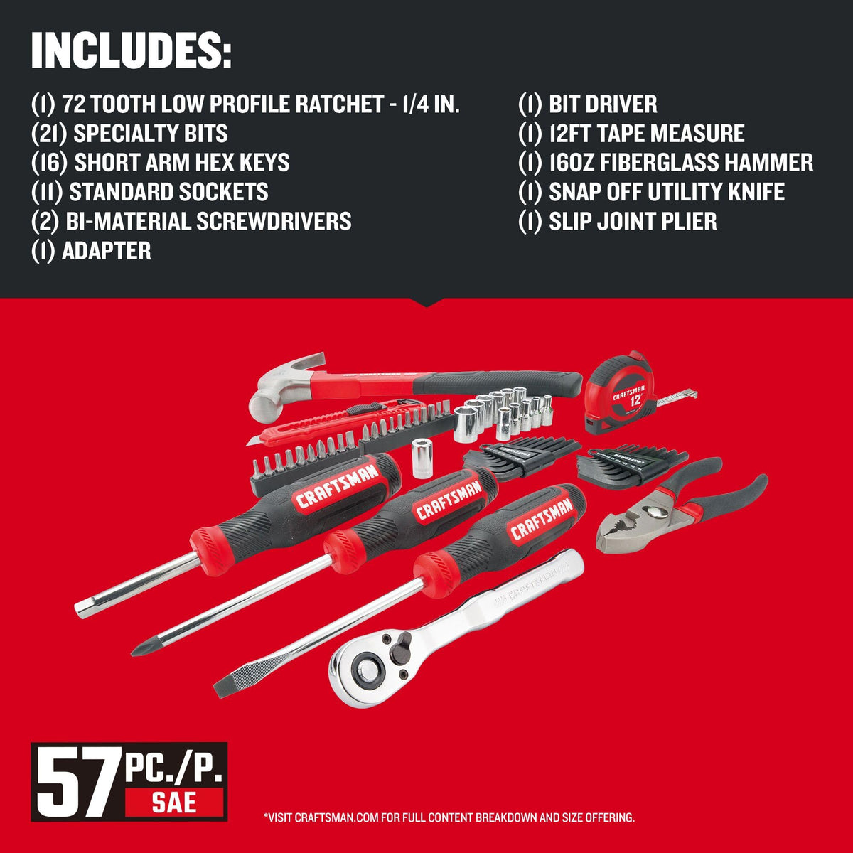 CRAFTSMAN 72-tooth ratchet with 5-degree arc for smooth operation.