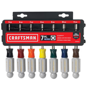 CRAFTSMAN 7PC Metric Nut Driver Set highlighting alloy steel sockets and shafts for durable tightening and loosening tasks.