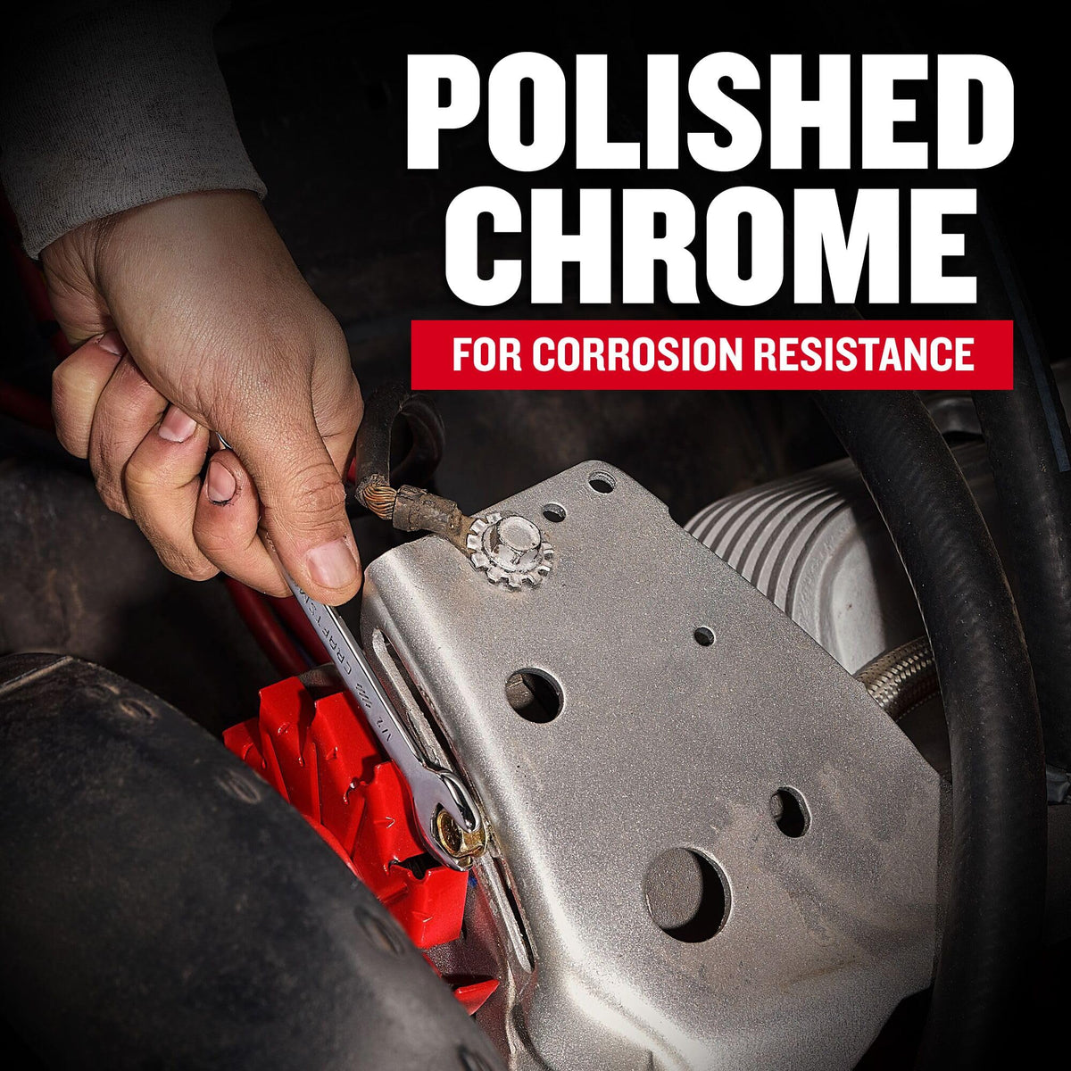 Craftsman 90-tooth box end enables precise engagement in tight spaces.