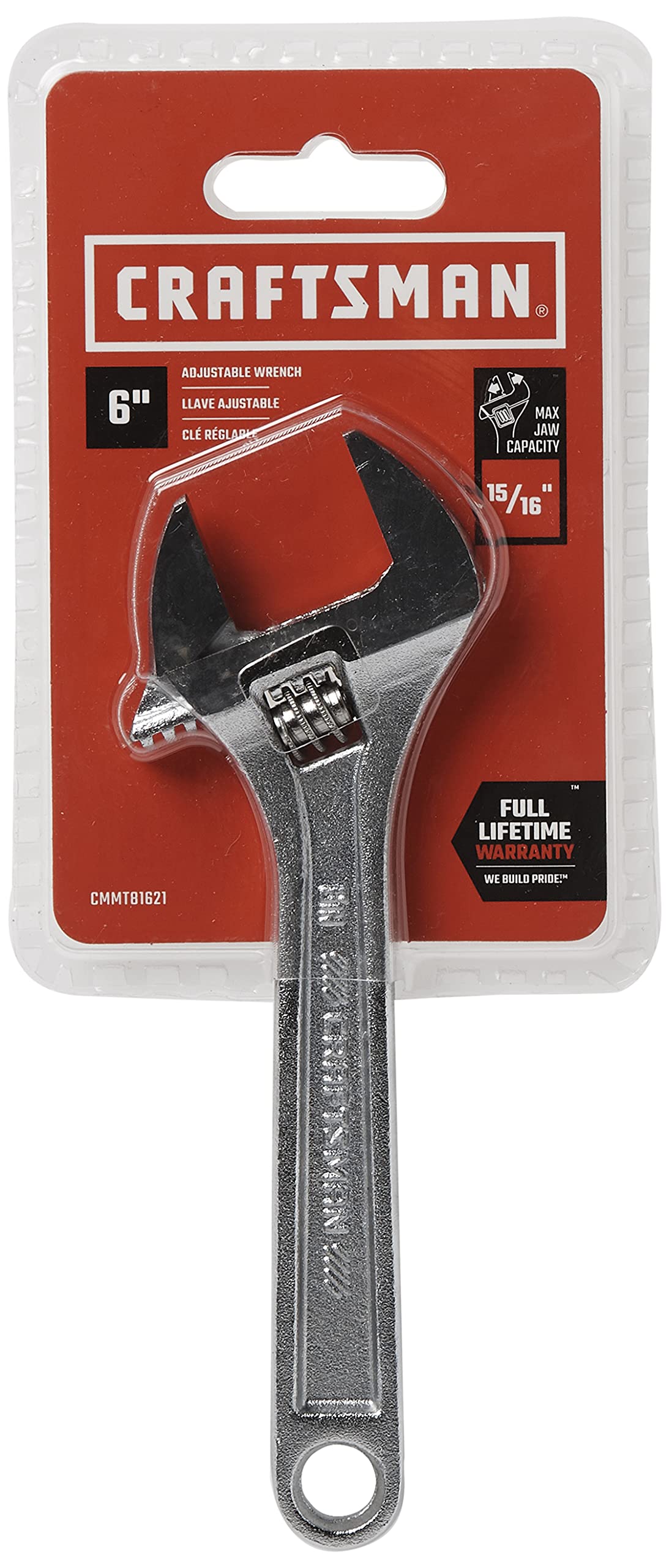 CRAFTSMAN adjustable wrench with I-beam construction for durable torque and comfort.