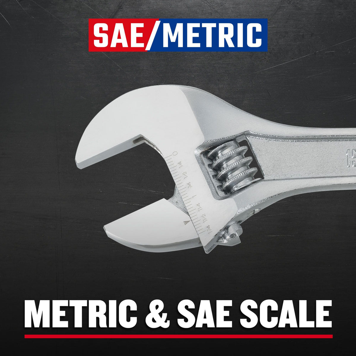 Craftsman wrench displaying metric and SAE scale for quick sizing