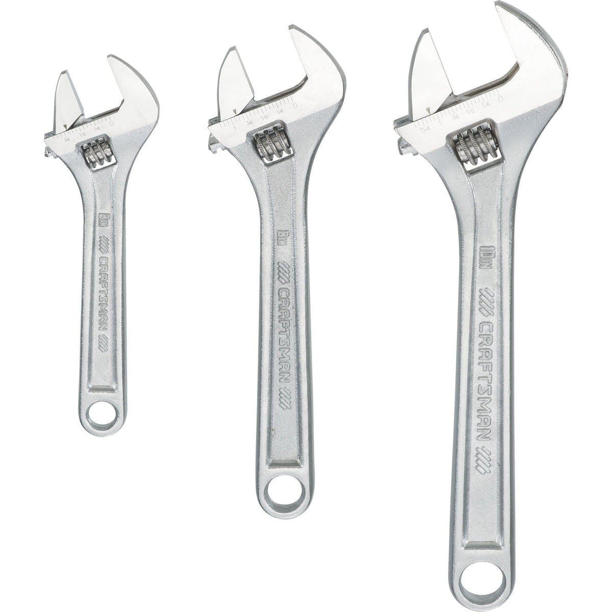 CRAFTSMAN adjustable wrench set with chrome finish for lasting corrosion resistance.