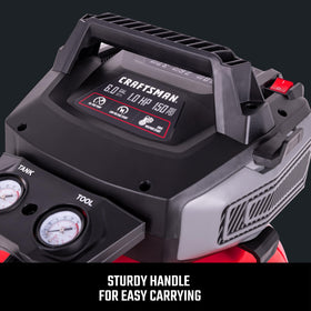 Craftsman air compressor carry handle facilitates easy transport between jobs.