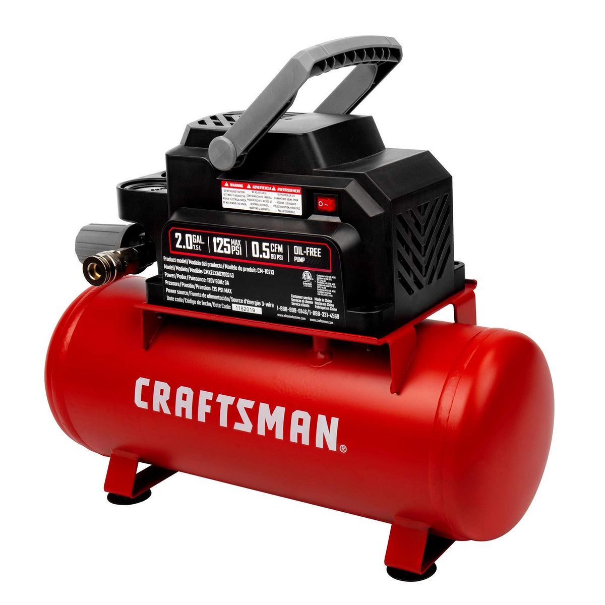 Craftsman CMXECXA0200243 125-psi gauge view highlights air pressure capability