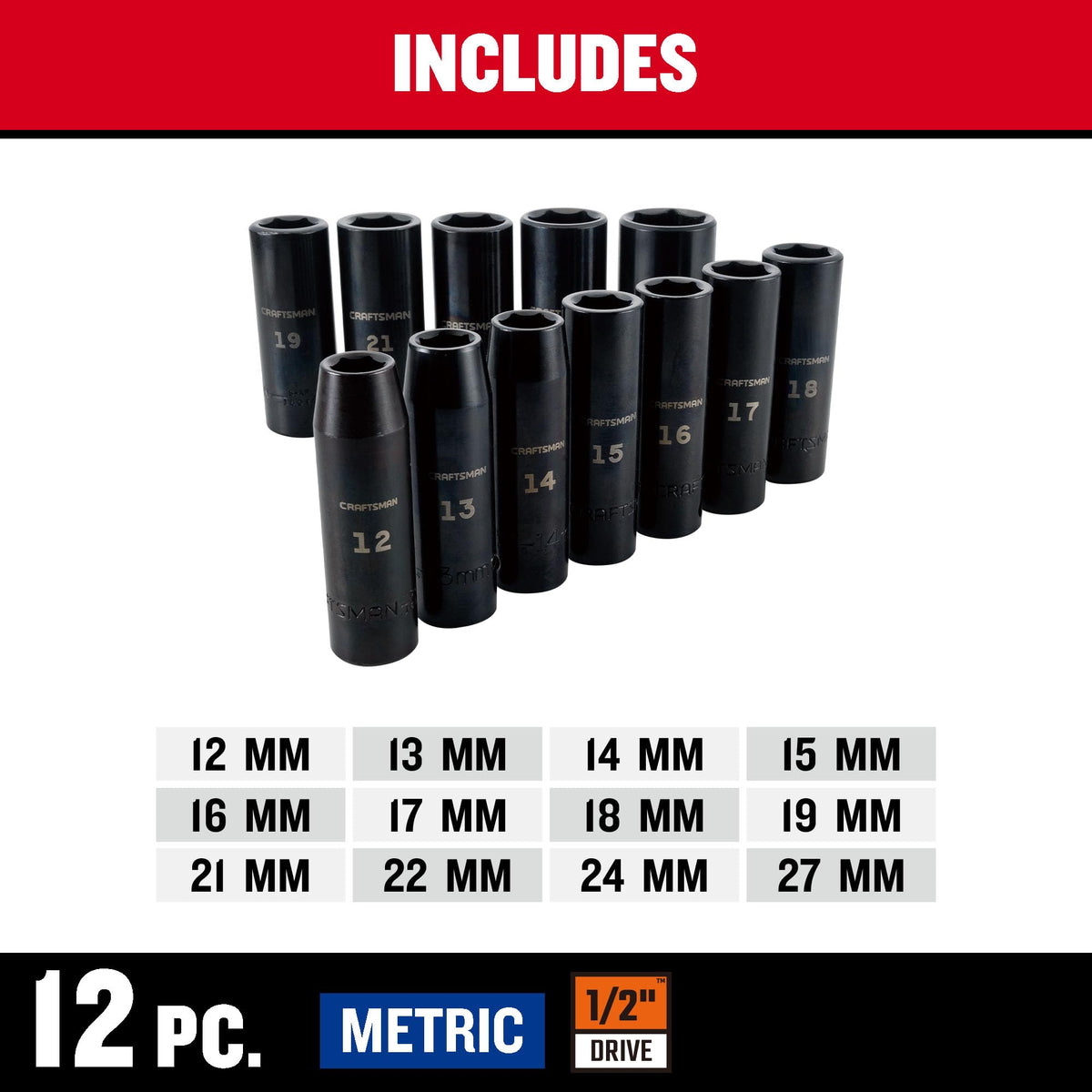 CRAFTSMAN sockets meet ASME specs for reliable performance.