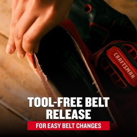 CRAFTSMAN belt sander with tool-free belt release for easy belt changes.
