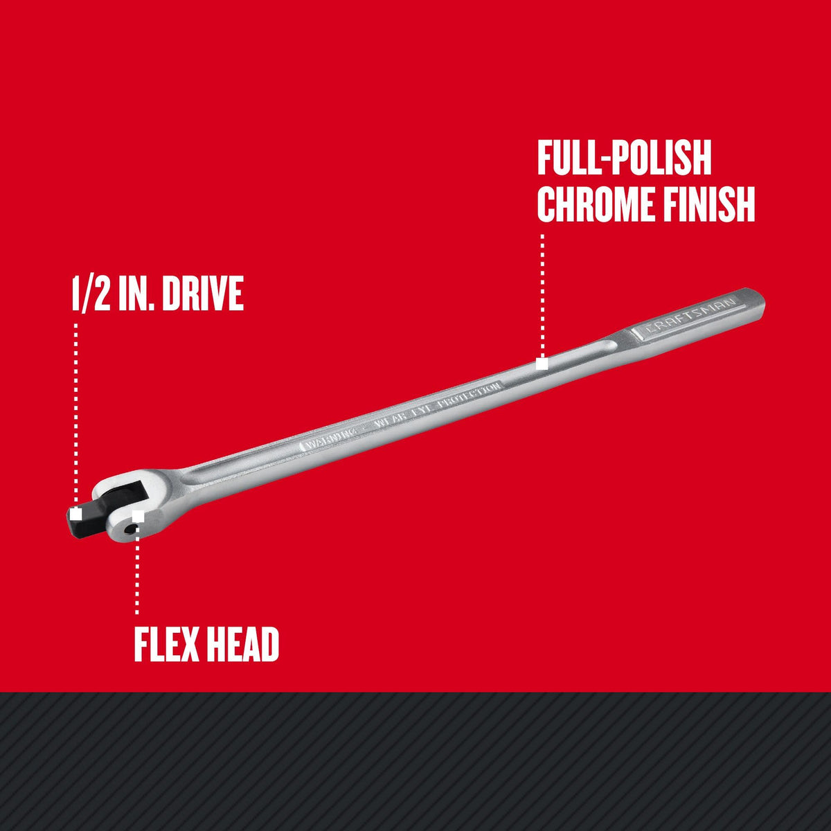 Craftsman breaker bar with 180-degree head rotation for multi-angle access
