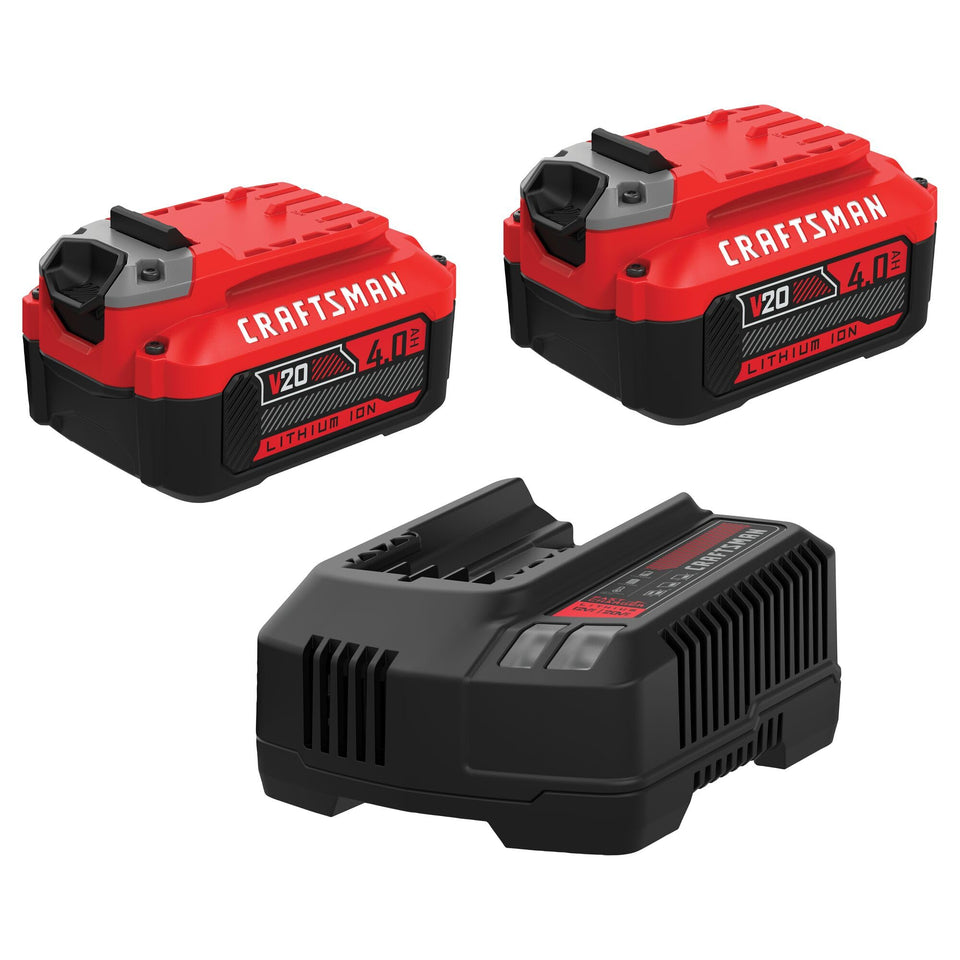 Craftsman CMCB204 4Ah battery close-up highlighting long life.