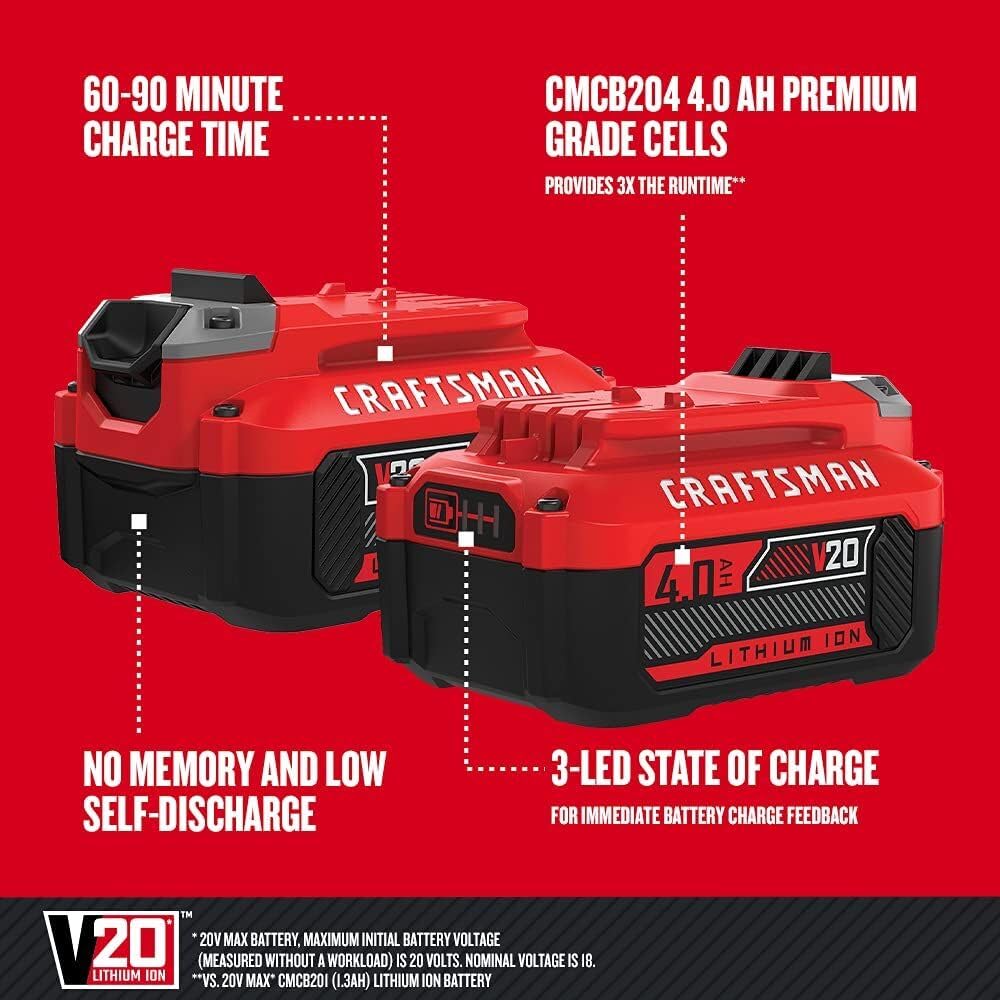 Craftsman CMCB204 LED indicators visible for quick status.