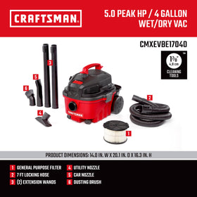 CRAFTSMAN CMXEVBE17040 15 ft cord provides ample reach for garages.