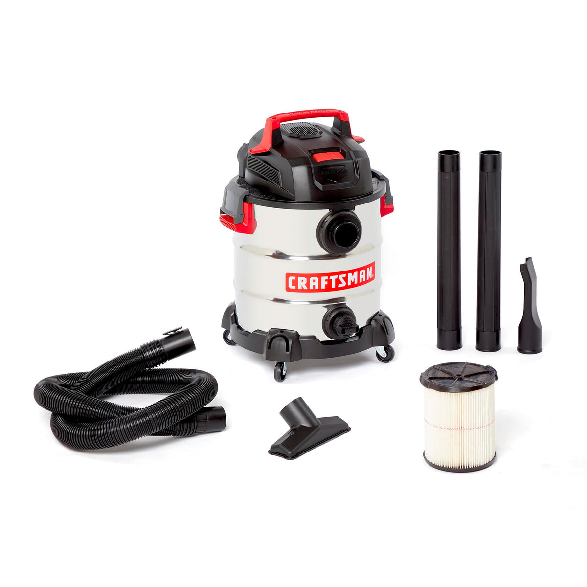Craftsman CMXEVBE17155 stainless steel drum for durable wet and dry mess cleanup.