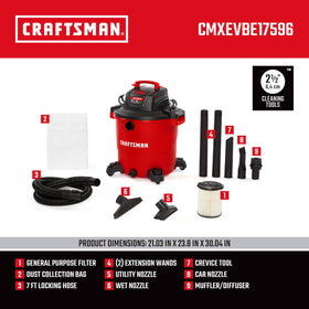 Craftsman CMXEVBE17596 Dual-Flex hose resists kinks for smoother suction