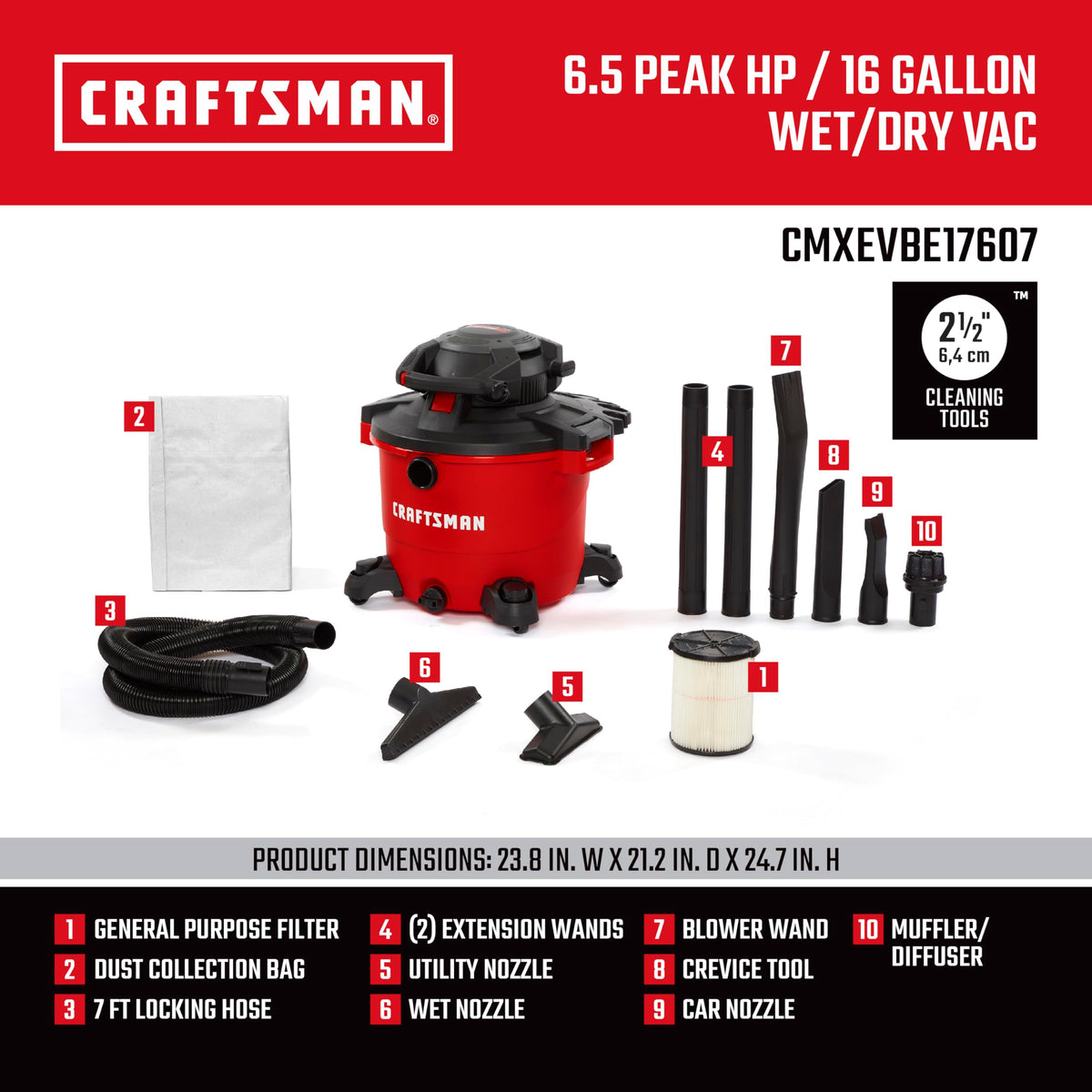 CRAFTSMAN CMXEVBE17607 dual-flex hose minimizes kinks for tight spaces.