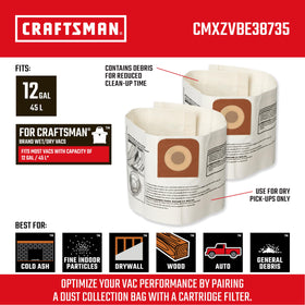 CRAFTSMAN CMXZVBE38735 dry debris pickup with compatible vacuum for faster cleanup