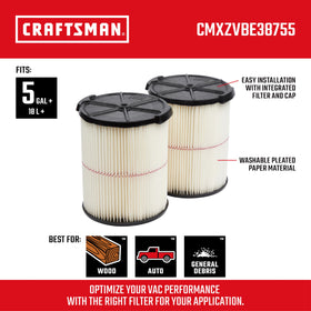 CRAFTSMAN CMXZVBE38755 easy-install filter with Qwik Lock for quick swap.
