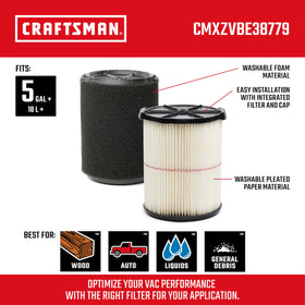 Craftsman CMXZVBE38779 wet-application filter designed for liquid spills