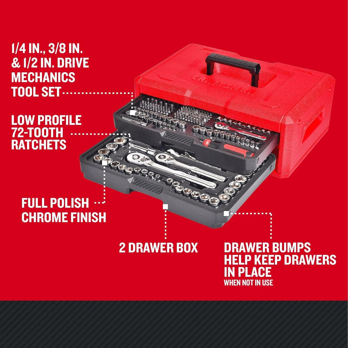 CRAFTSMAN compact drive ratchet 1-4 and 3-8 inches for cramped bays.