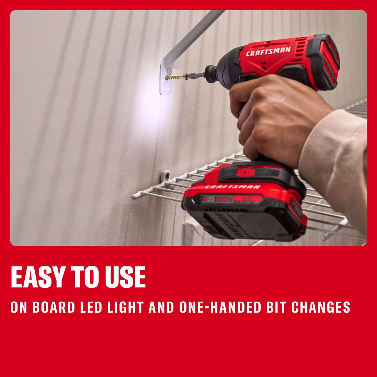 CRAFTSMAN quick-release chuck enables one-handed bit changes.