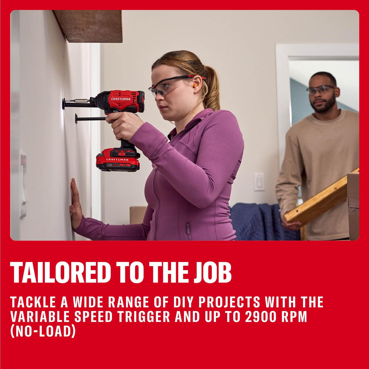 CRAFTSMAN variable speed trigger adjusts performance for different tasks.