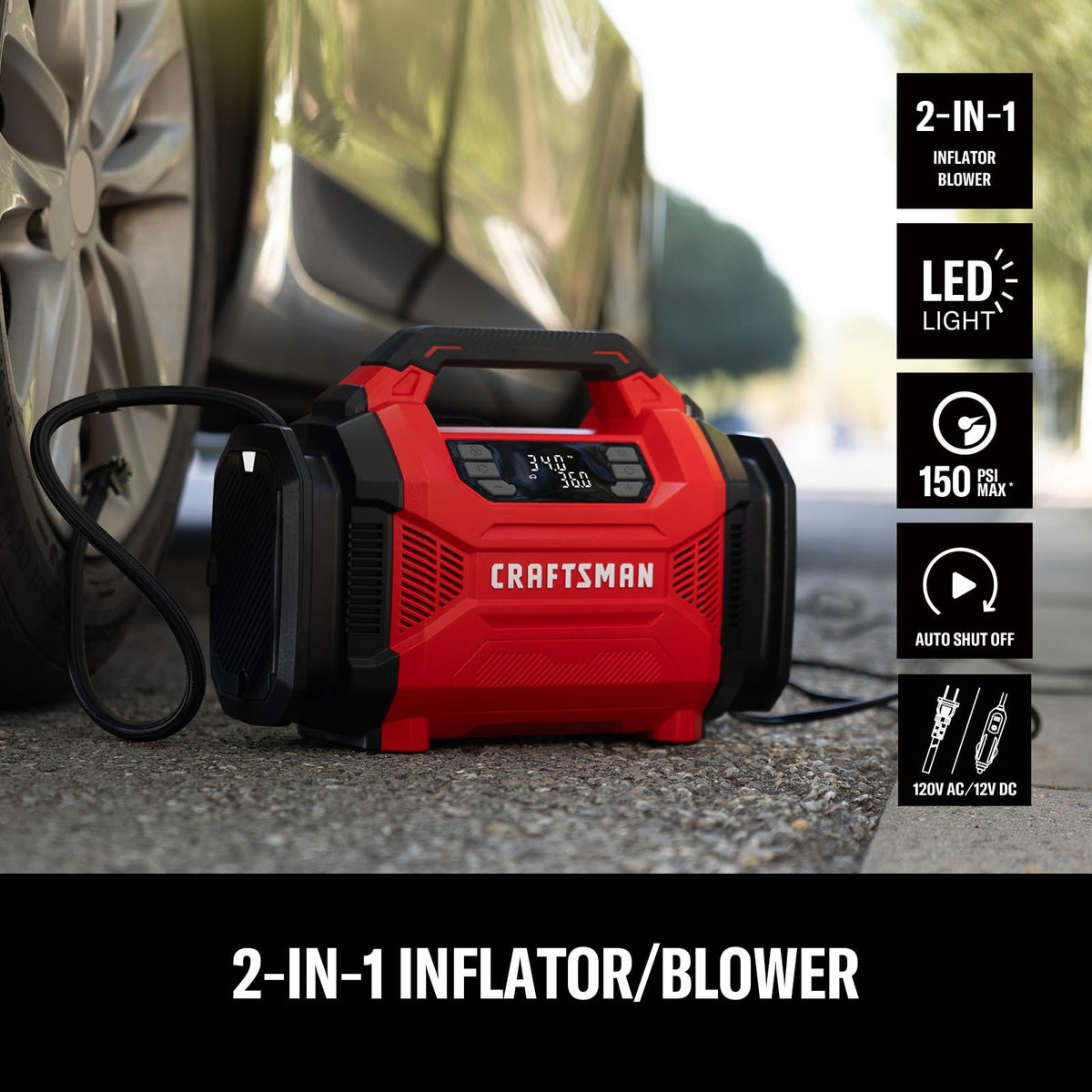 Craftsman inflator auto shut-off feature ensuring safe inflation