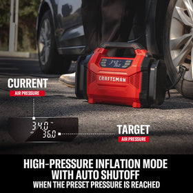Compact Craftsman inflator shown in a small, portable design