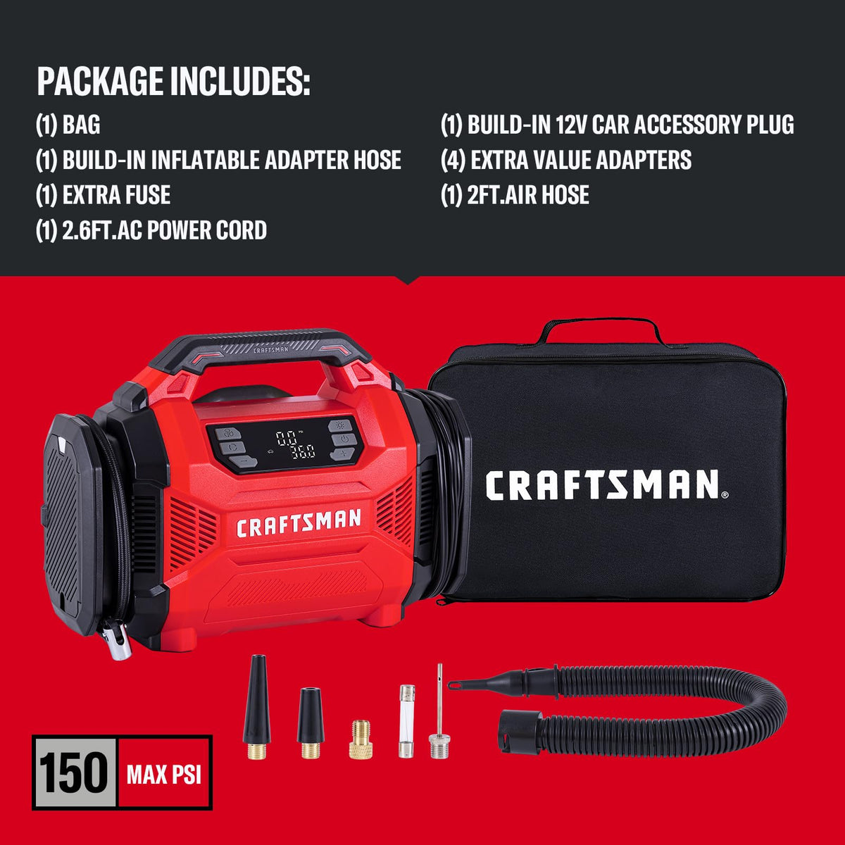 Craftsman inflator in use inflating a tire on the road