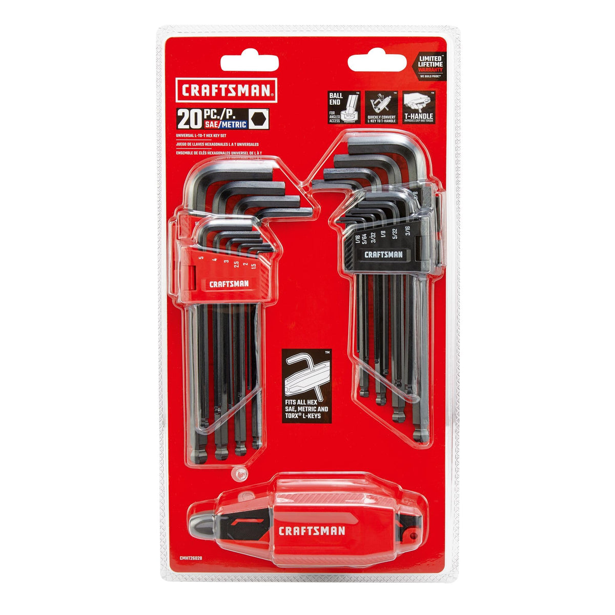 Craftsman black oxide coating protects hex keys from wear.