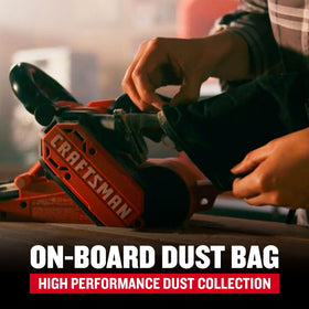 CRAFTSMAN 3-in x 21-in belt sander speeds up to 800 fpm for quick material removal.