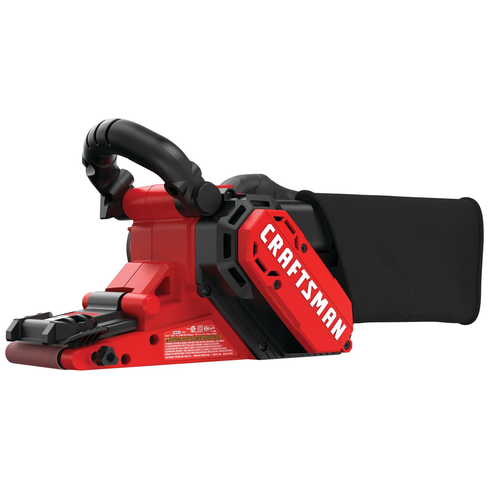 CRAFTSMAN Electric 7 Amp Belt Sander with angled belt design for close work.