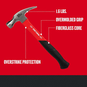 CRAFTSMAN 20oz hammer with overmold grip for secure handling during work.