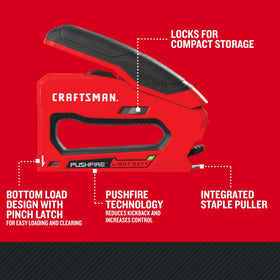 CRAFTSMAN heavy-duty reverse squeeze stapler side view highlights balanced weight for precise stapling.