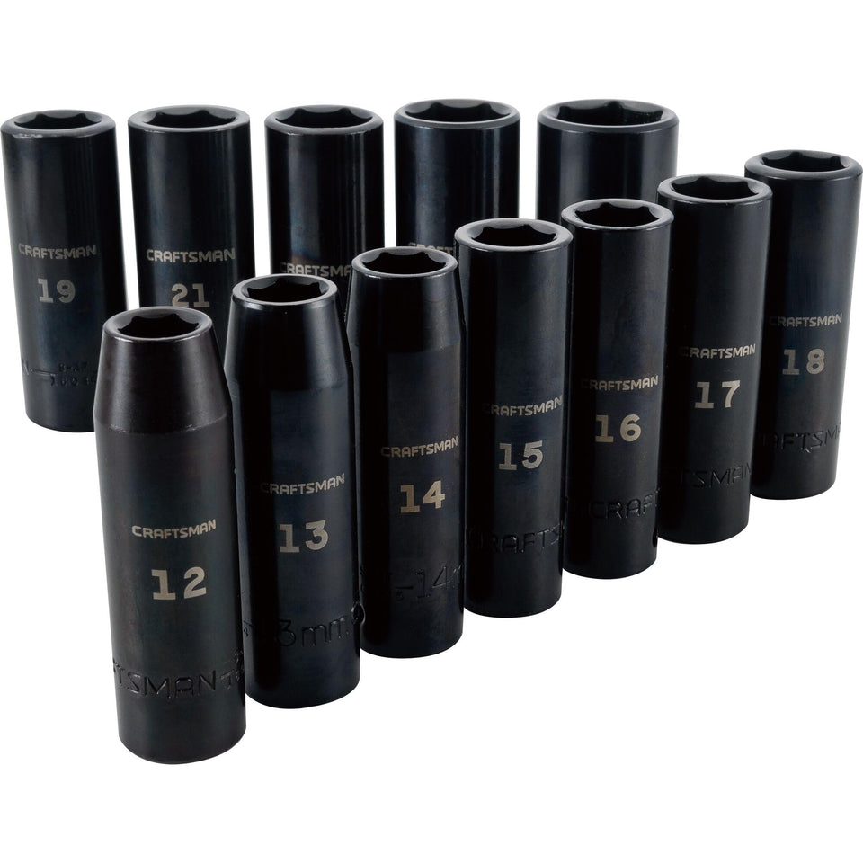 CRAFTSMAN impact-socket-set 12-piece metric front view shows durable, corrosion-resistant finish.