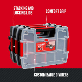 Durable plastic construction keeps contents visible and accessible.