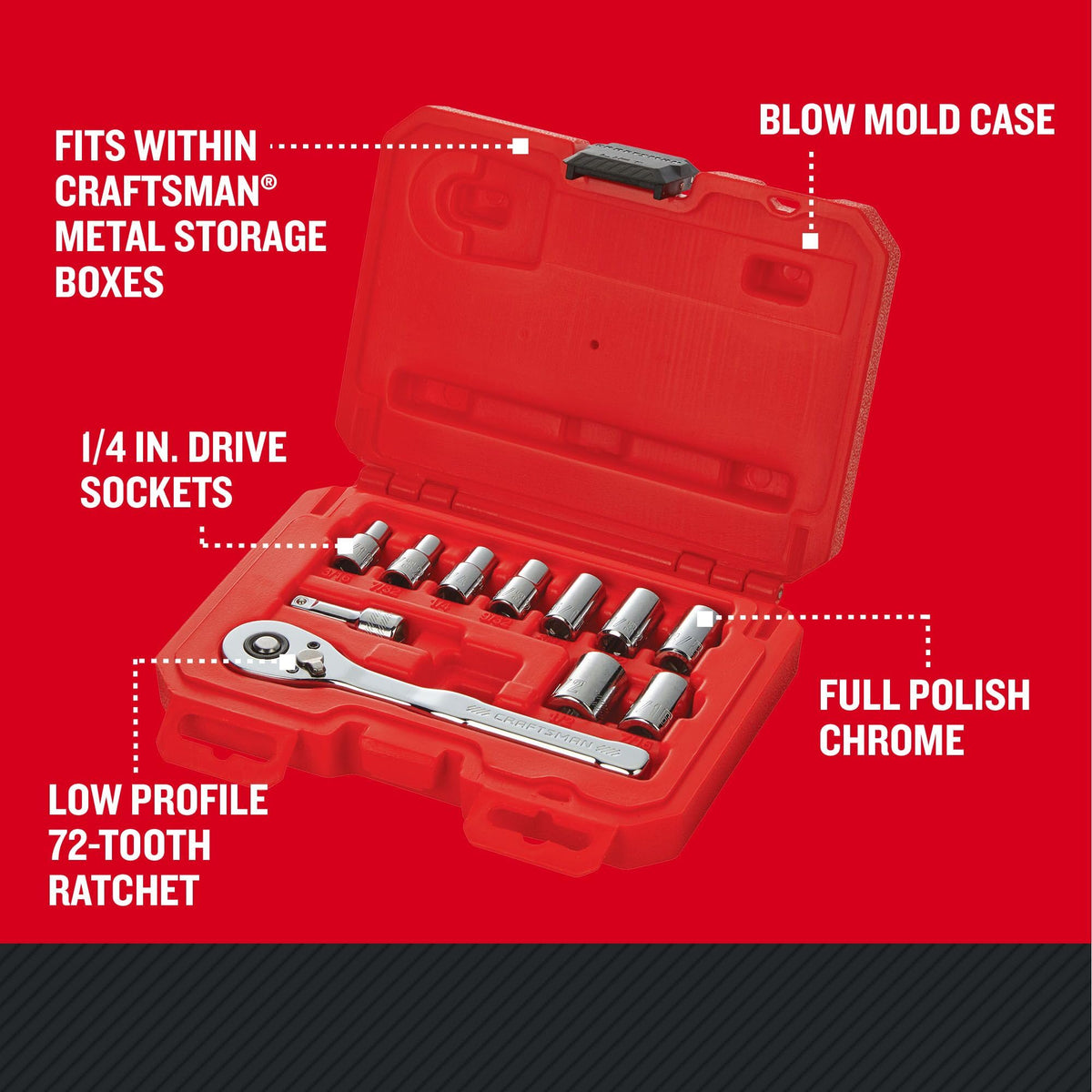 CRAFTSMAN low-profile ratchet 72-tooth delivers smooth 5-degree arc for precise work.