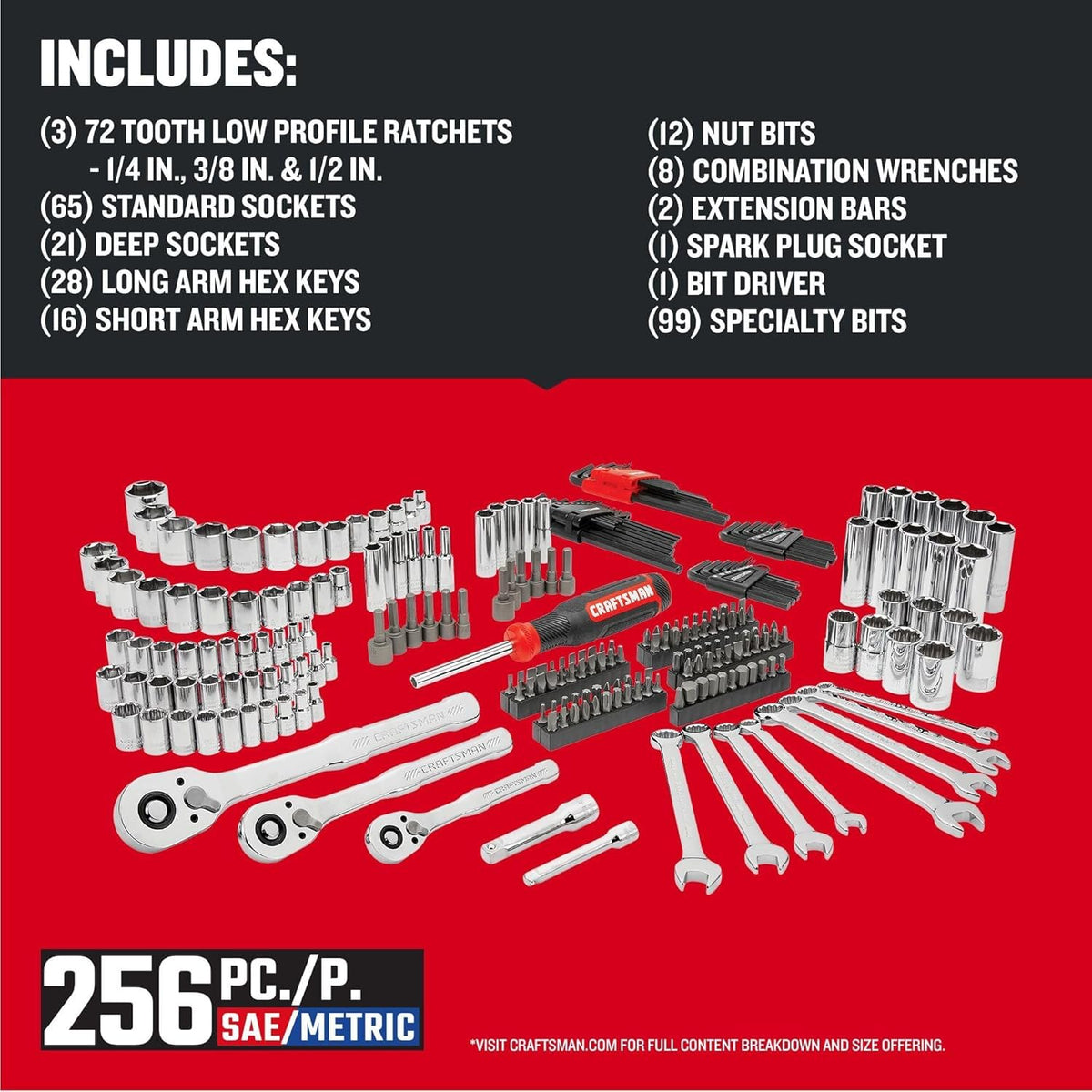 CRAFTSMAN low-profile ratchet with 72-tooth design for tight spaces.