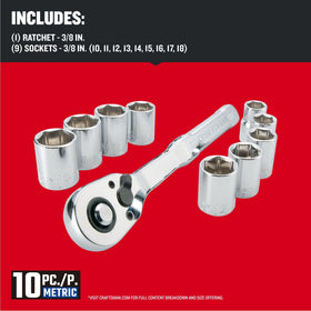 Craftsman low-profile 3/8-inch ratchet with 72-tooth design enables precise turns.