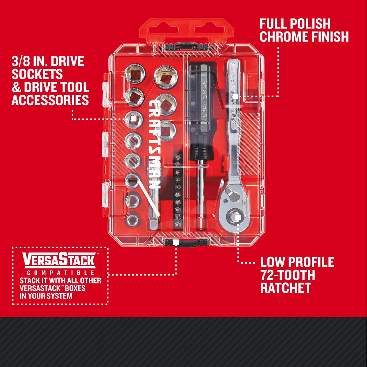 Craftsman low-profile ratchet designed for tight spaces and easy access.