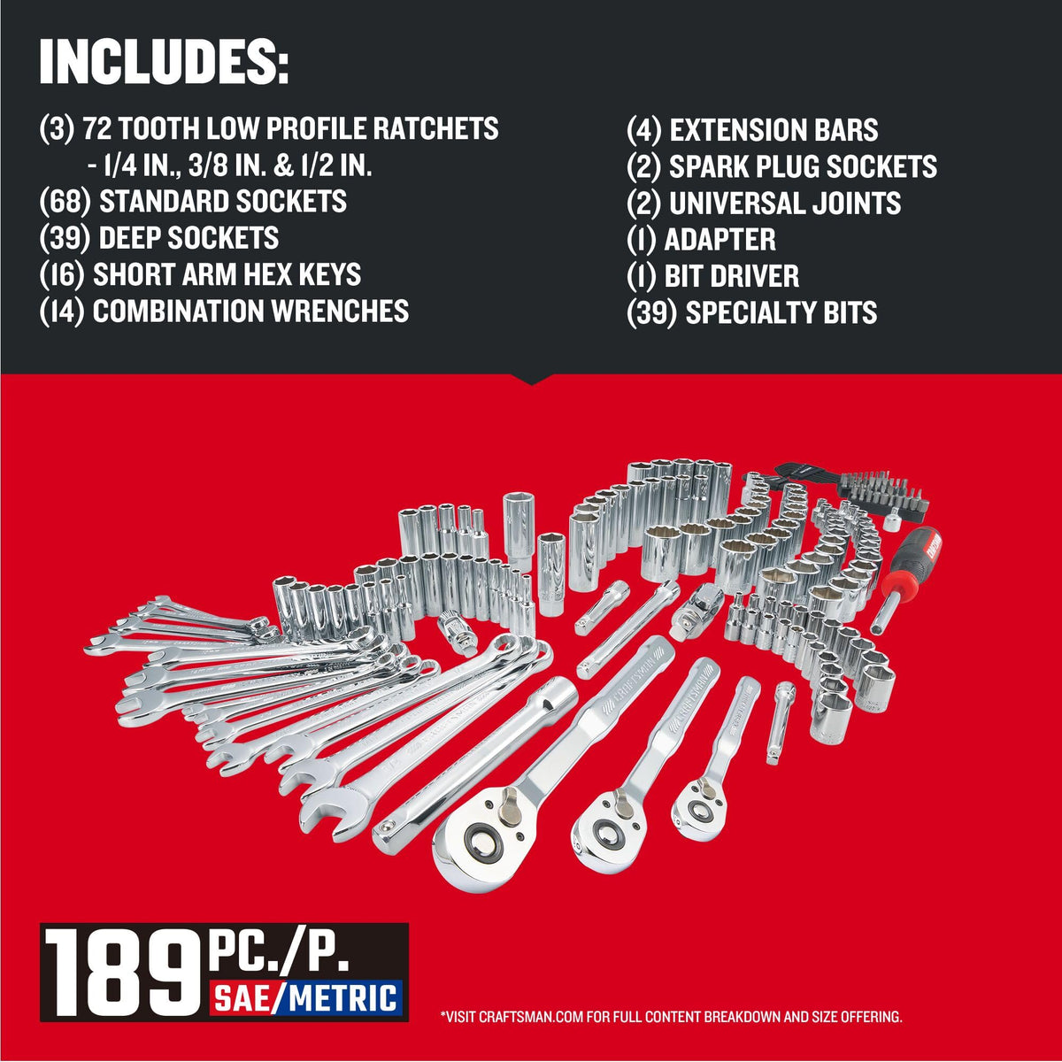 CRAFTSMAN sockets with SAE and metric options support versatile automotive repairs.