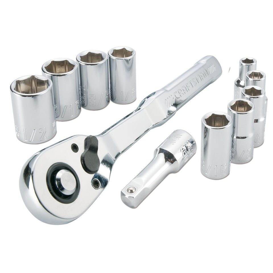 CRAFTSMAN Mechanics Tool Set 1/4 drive 11-piece for versatile automotive repairs in tight spaces.