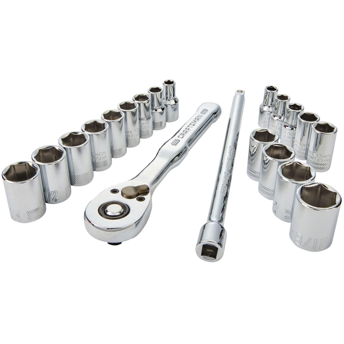 Craftsman 1-4 drive ratchet and sockets for tight-space access.
