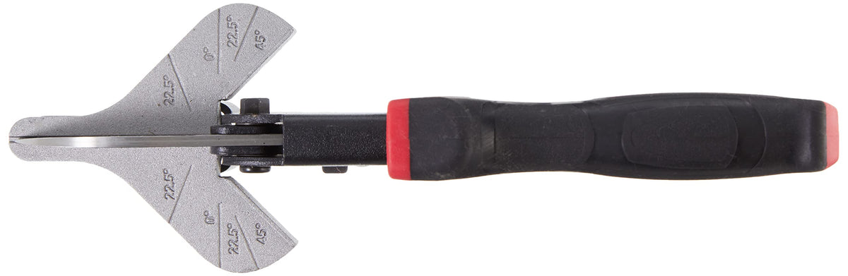 Craftsman CMHT73757 miter snips in use with a 45-degree stop for accurate corner cuts