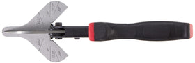 Craftsman CMHT73757 miter snips in use with a 45-degree stop for accurate corner cuts