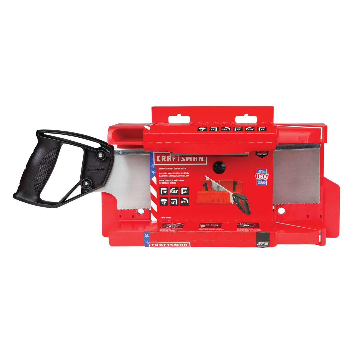 CRAFTSMAN mitre saw extended lip base keeps box steady during cuts.