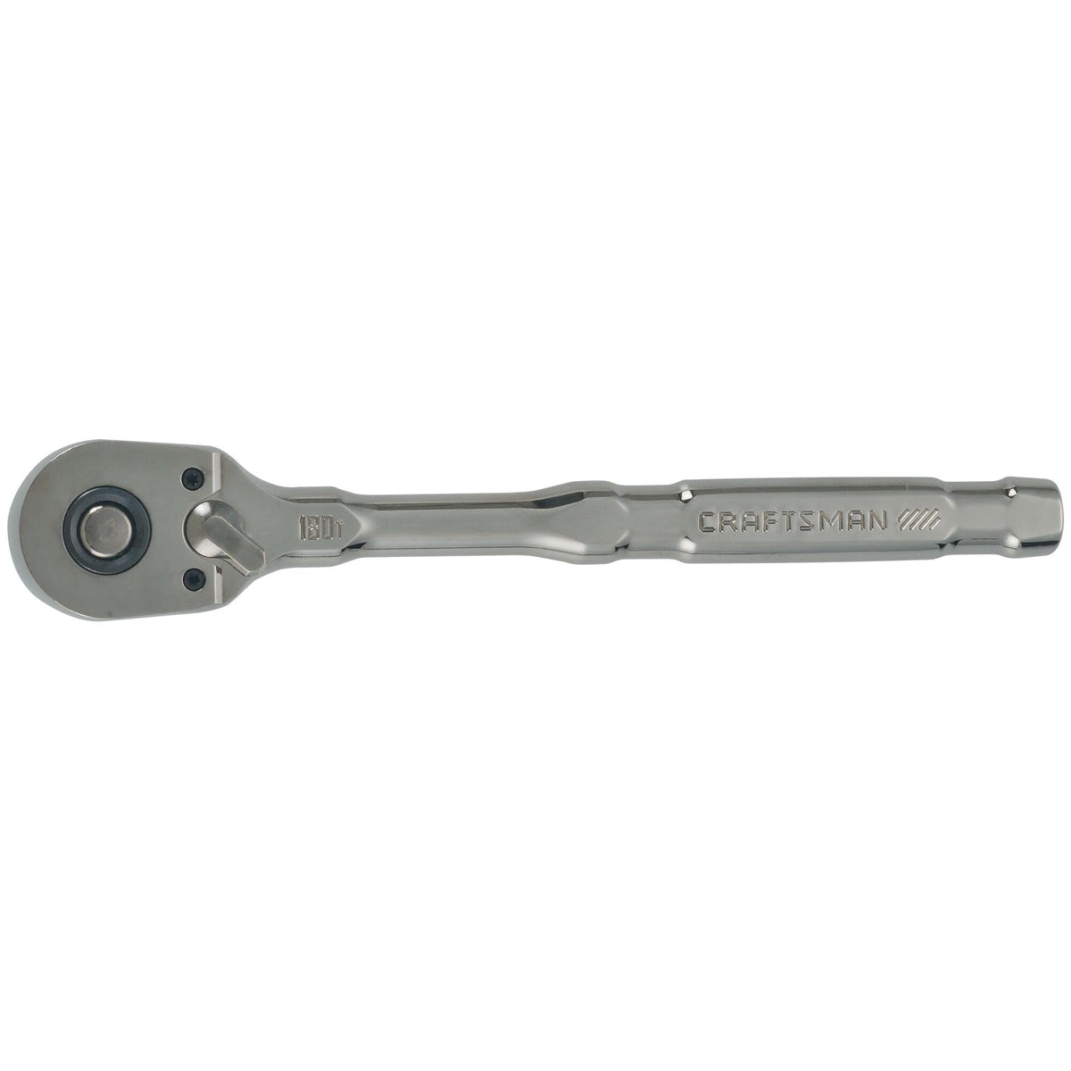 Craftsman Overdrive 38-drive pear head ratchet, front view, for tight spots and swift access.