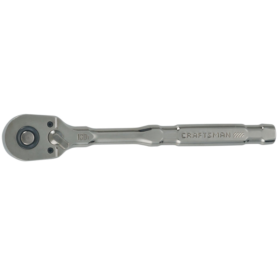 Craftsman Overdrive 38-drive pear head ratchet, front view, for tight spots and swift access.