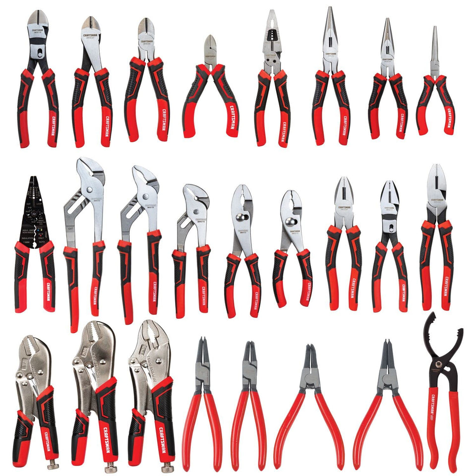 Craftsman 25-piece pliers set in full view for versatile gripping and cutting.