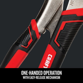Craftsman locking pliers with easy-release handle enabling one-handed operation.