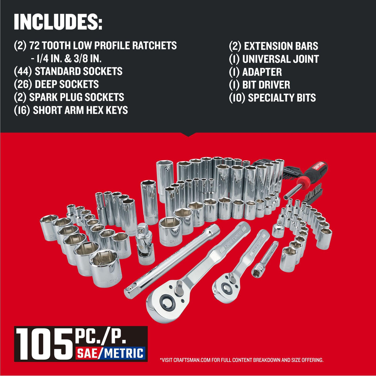 CRAFTSMAN quarter-inch drive sockets, 6-point for secure fasteners.